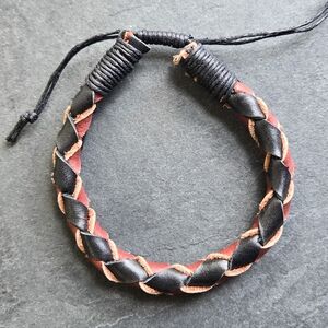 NWT Handmade Reclaimed Leather Braided Bracelet, Black & Brown